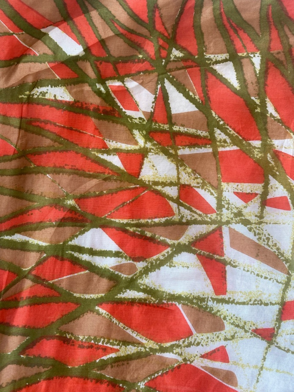 Vintage silk scarf, abstract print, orange, cream and green - Picture 4 of 8